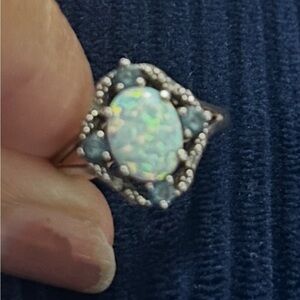Opal and Blue Gemstone Silver Ring